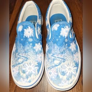 Girls Sz 2 Winter Wonderland Slip-On Vans, Worn Once, In Perfect Condition